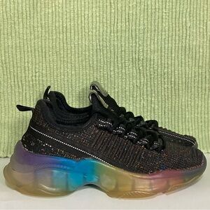 Steve Madden Girls Black Maxima R-Rhinestone Detail Chunky Sneakers Shoes SZ 3